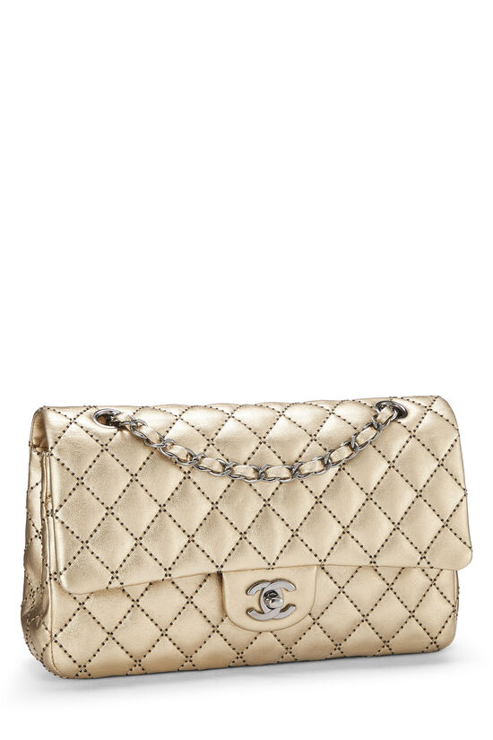 Chanel CC Chic Double Flap Quilted Beige Metallic Leather Medium Crossbody  Bag