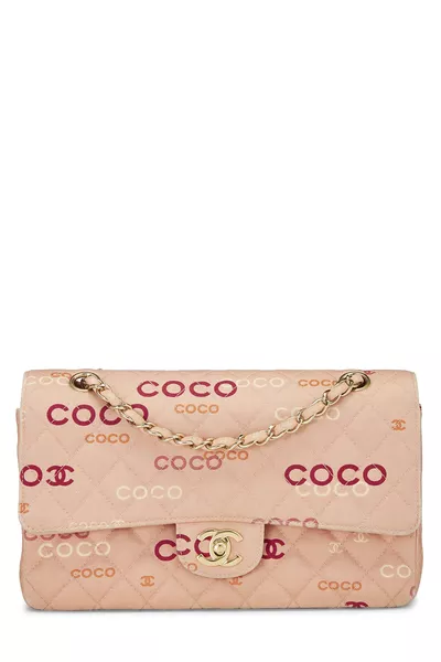 Pink Quilted Canvas Coco Classic Double Flap Medium