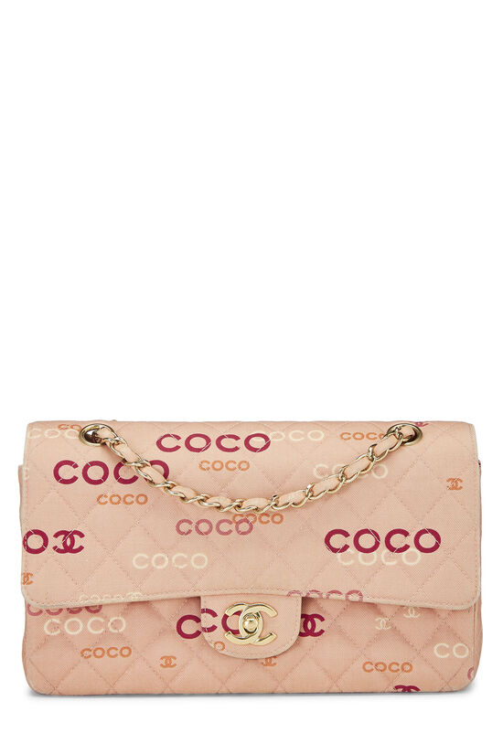 Pink Quilted Canvas Coco Classic Double Flap Medium