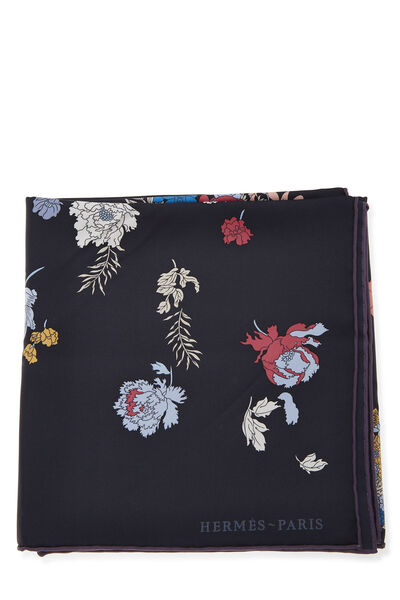 Navy & Multicolor 'Robe Legere' Silk Scarf 90, , large