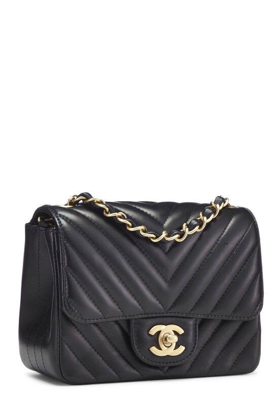CHANEL Lambskin Chevron Quilted Mini Square Flap So Black 88836