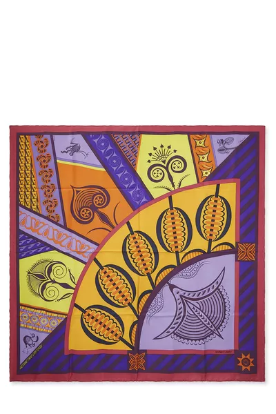Purple & Multicolor 'Geometrie Cretoise' Silk Scarf 90
