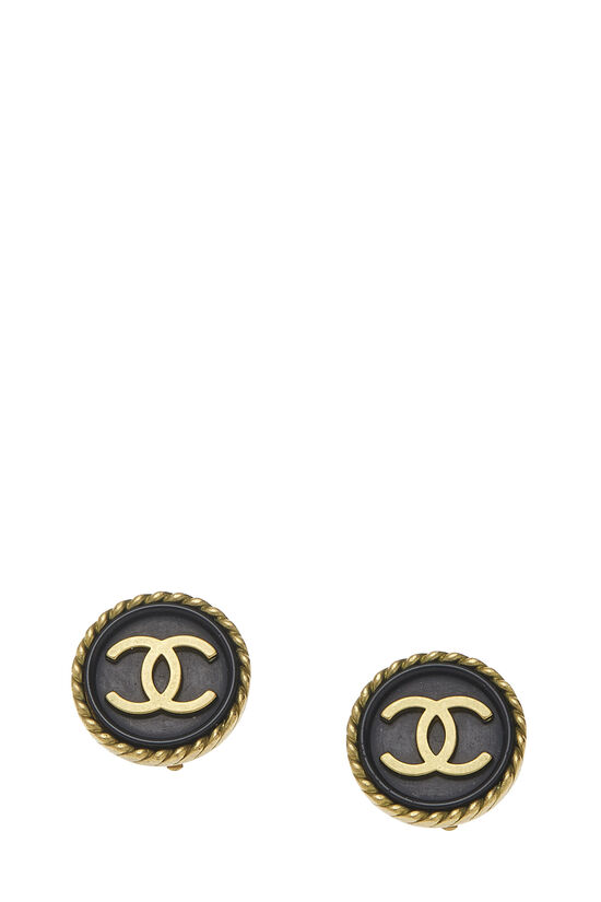 Black & Gold 'CC' Rope Edge Earrings, , large image number 1