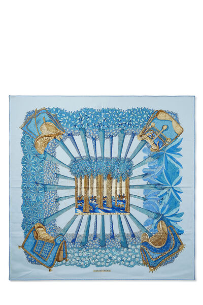 Blue & Multicolor 'Ombres et Lumieres' Silk Scarf 90