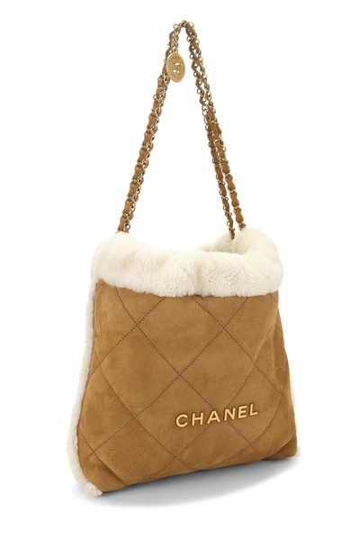 Brown Shearling Chanel 22 Hobo Small, , large