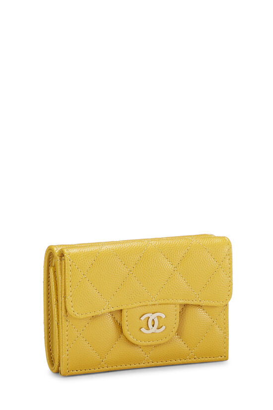 Chanel Yellow Quilted Caviar 'CC' Compact Wallet Q6A3DV0FYB000