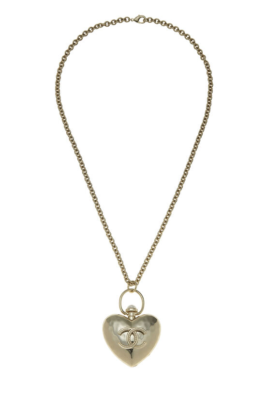 Gold 'CC' Hammered Heart Locket Necklace Extra Large, , large image number 0