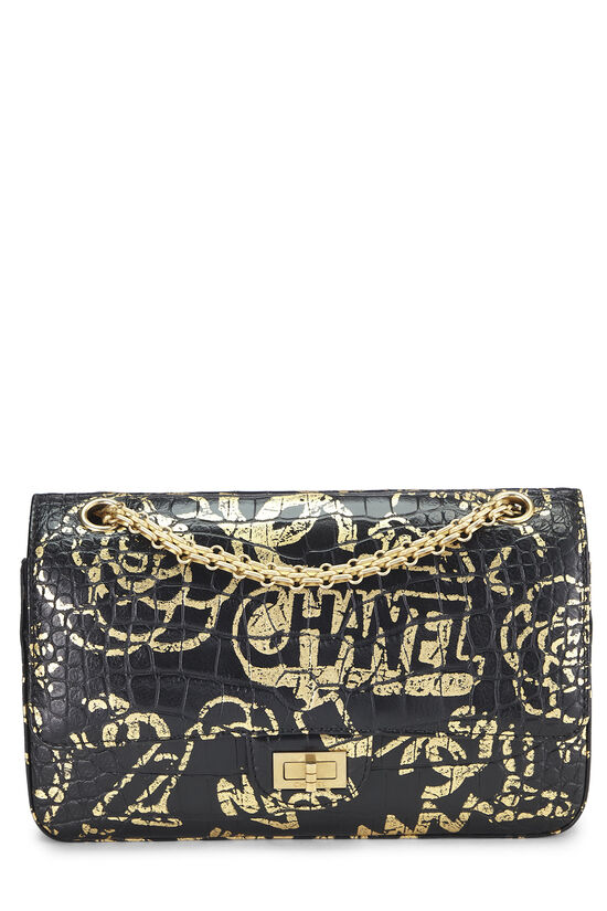 Chanel 2019 New York Croco Embossed Large Shopping Bag Black Leather