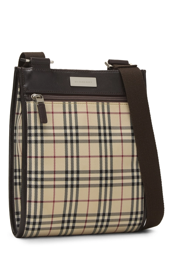 Brown Nylon Check Crossbody Bag, , large image number 1