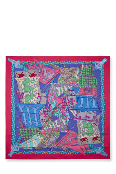 Pink & Multicolor '&Eacute;tendards et Banni&egrave;res' Silk Scarf 90