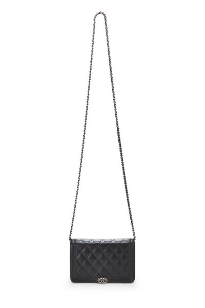 Black Quilted Lambskin Boy Wallet on Chain (WOC), , large
