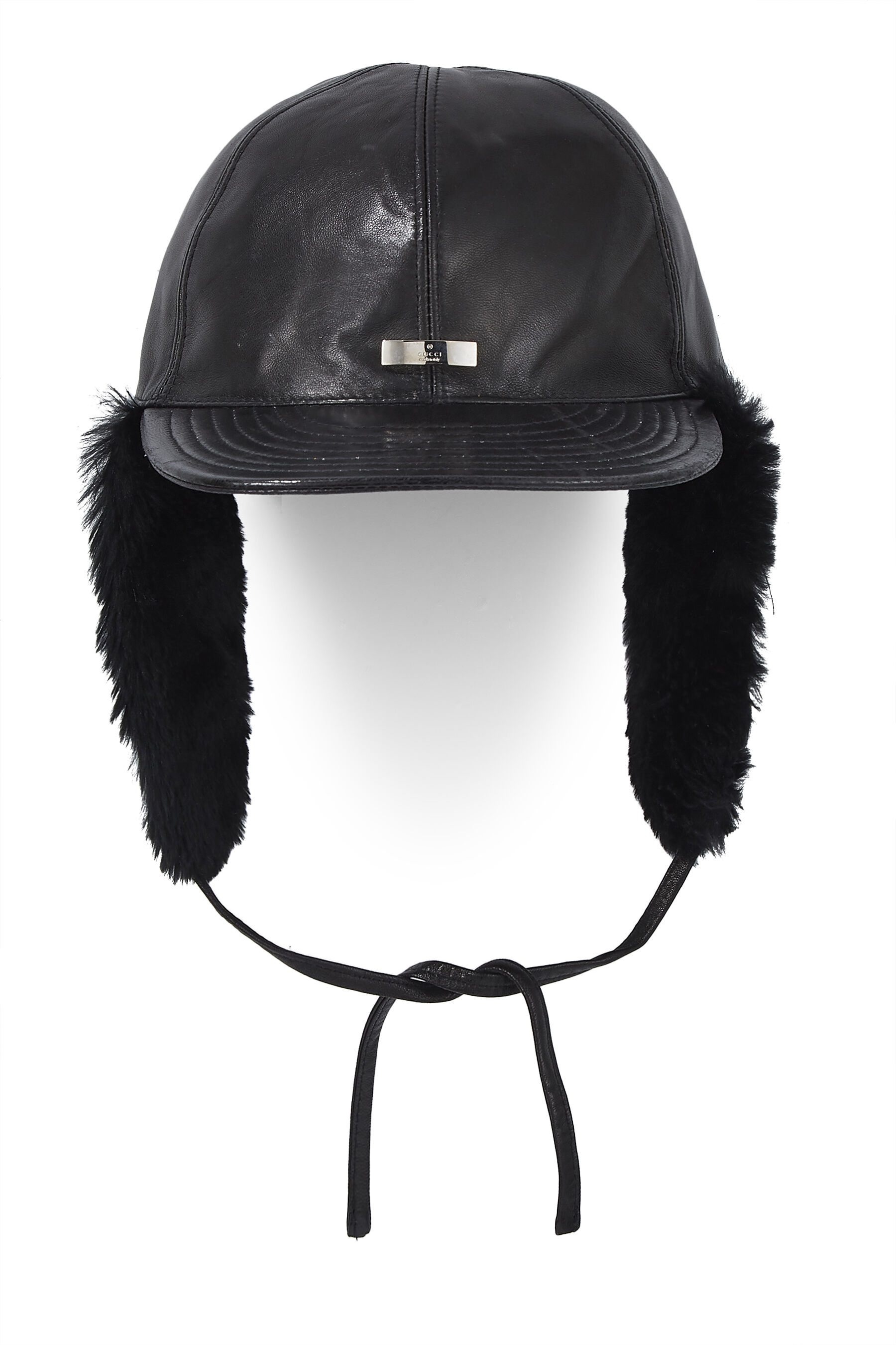Gucci Black Leather \u0026 Fur Hunting Hat 