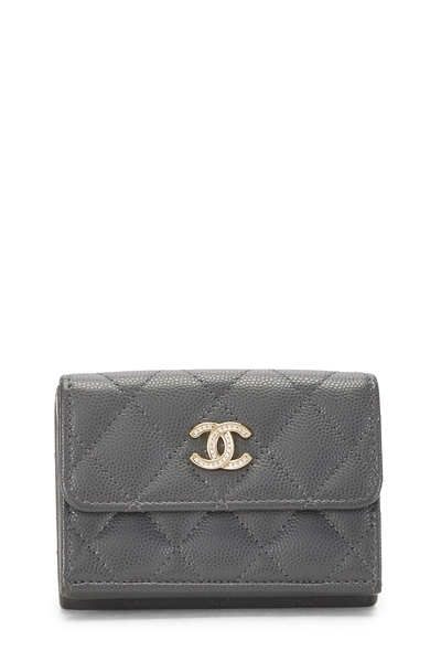 Grey Quilted Caviar Compact Wallet