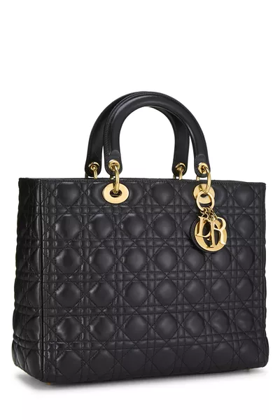 Black Cannage Quilted Lambskin Lady Dior Large, , large