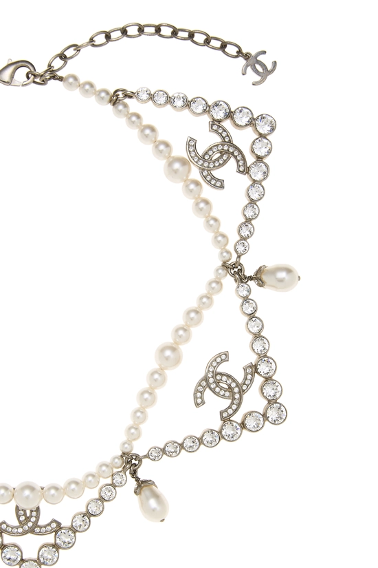 Silver Crystal Faux Pearl Necklace, , large image number 1