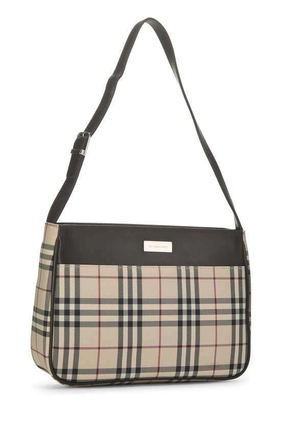 Brown Nylon Check Shoulder Bag, , large image number 1