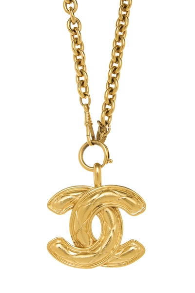 Gold Quilted 'CC' Necklace Large, , large