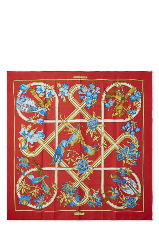 Red & Multicolor 'Caraibes ' Silk Scarf 90, , large image number 0