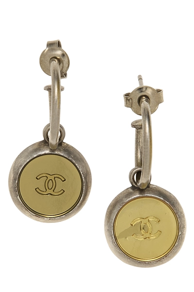 Silver Enamel 'CC' Dangle Earrings