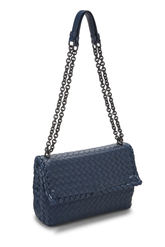 Blue Intrecciato Leather Olimpia Shoulder Bag Small, , large image number 1