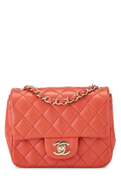 Orange Lambskin Square Flap Mini