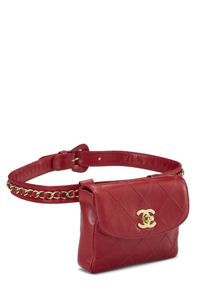 Red Quilted Lambskin Chain Belt Bag 28, , large