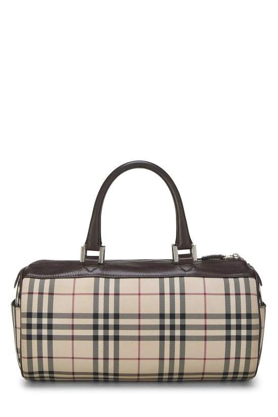 Brown Nylon House Check Roll Handbag, , large image number 3
