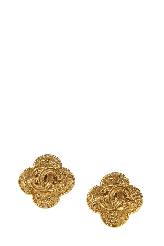 Gold 'CC' Clover Earrings, , large image number 0