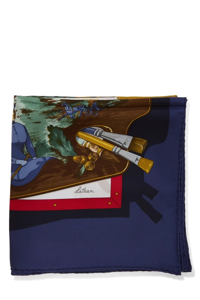 Navy & Multicolor 'M&eacute;moire d&rsquo;Herm&egrave;s' Silk Scarf 90, , large