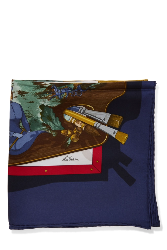 Navy & Multicolor 'M&eacute;moire d&rsquo;Herm&egrave;s' Silk Scarf 90, , large image number 1