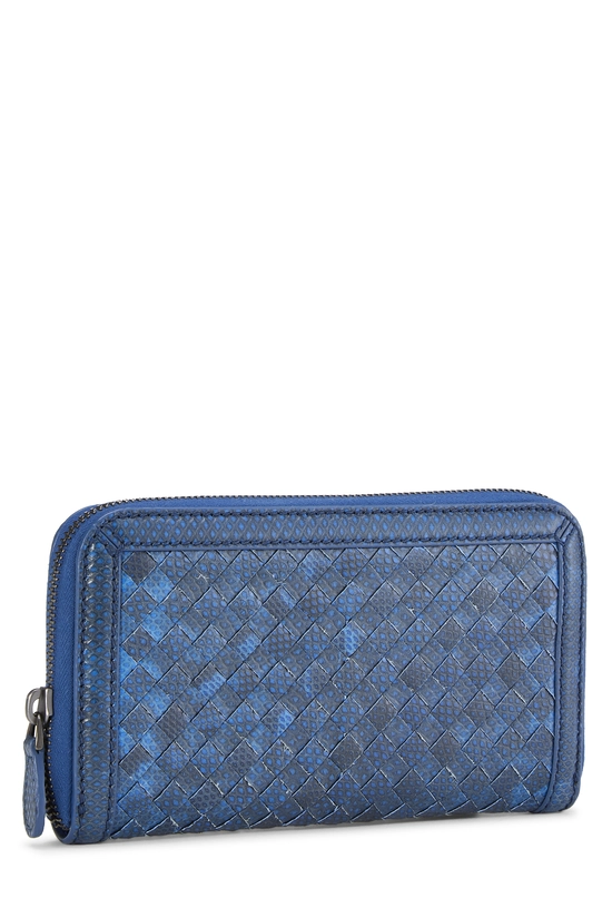 Navy Intrecciato Snakeskin Zip Around Wallet, , large image number 1