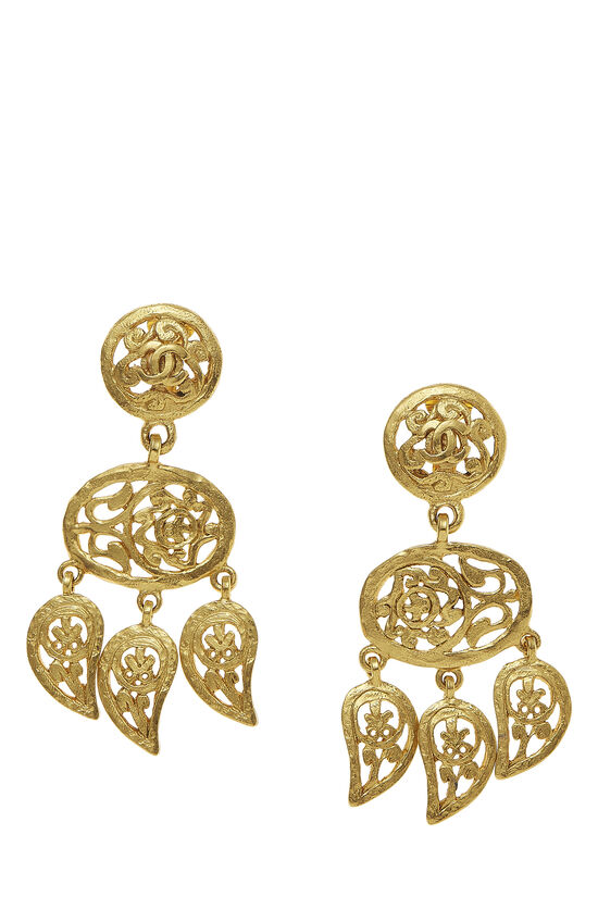 Gold Fretwork Paisley Dangle Earrings, , large image number 0