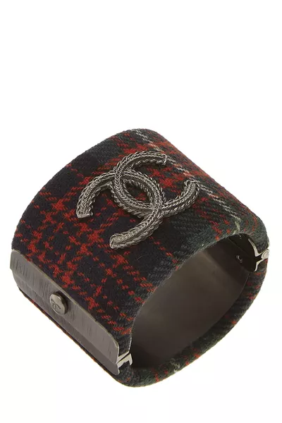 Multicolor Acrylic Tartan 'CC' Cuff