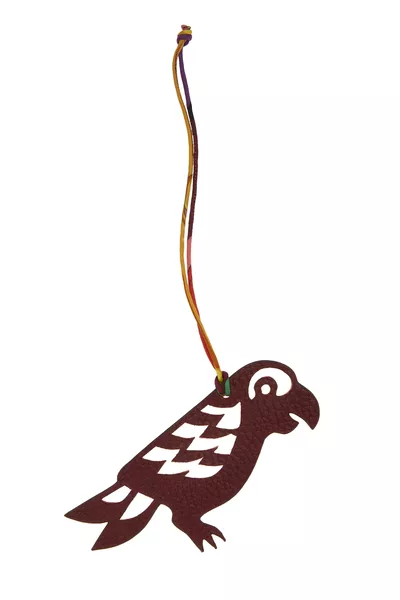 Bordeaux Epsom & Lime Togo Reversible Petit H Parrot Charm, , large