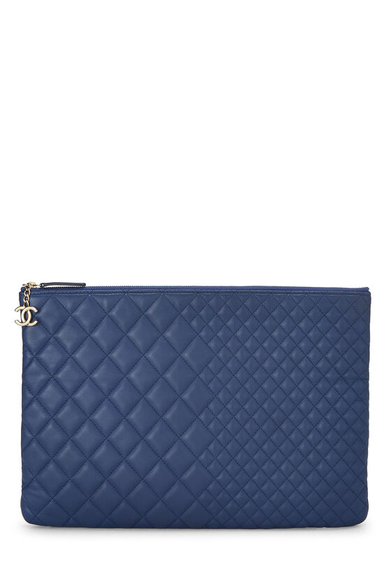 Blue Quilted Lambskin Pouch Large, , large image number 0