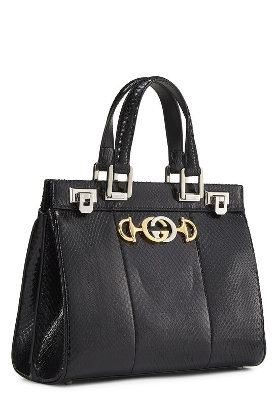 Black Snakeskin Leather Zumi Top Handle Handbag Small , , large image number 3