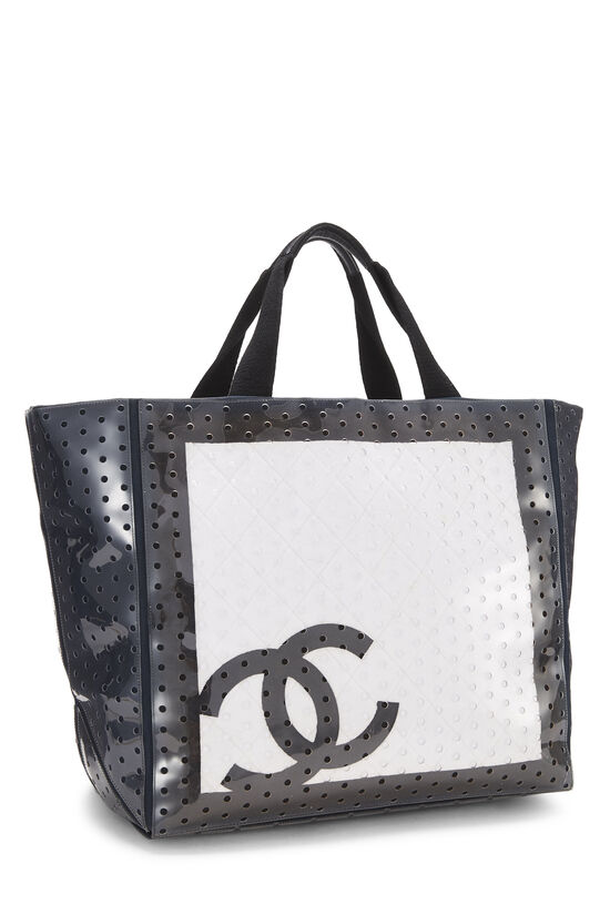 Navy & White Perforated Vinyl Beach Tote Large, , large image number 1