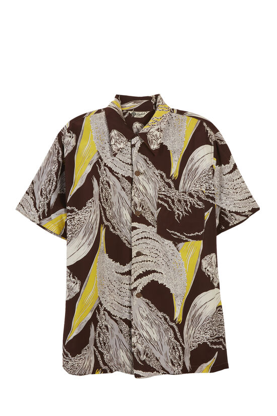 Brown Floral Lauhala Hawaiian Shirt, , large image number 0