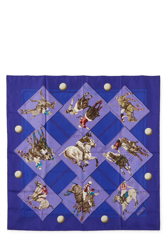 Purple & Multicolor 'Le Monde du Polo' Silk Scarf 90, , large image number 0