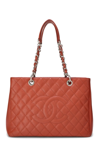 Chanel Orange Quilted Caviar Grand Shopping Tote (GST)