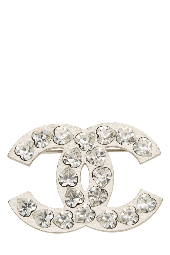 Silver Crystal 'CC' Brooch Large, , large image number 0