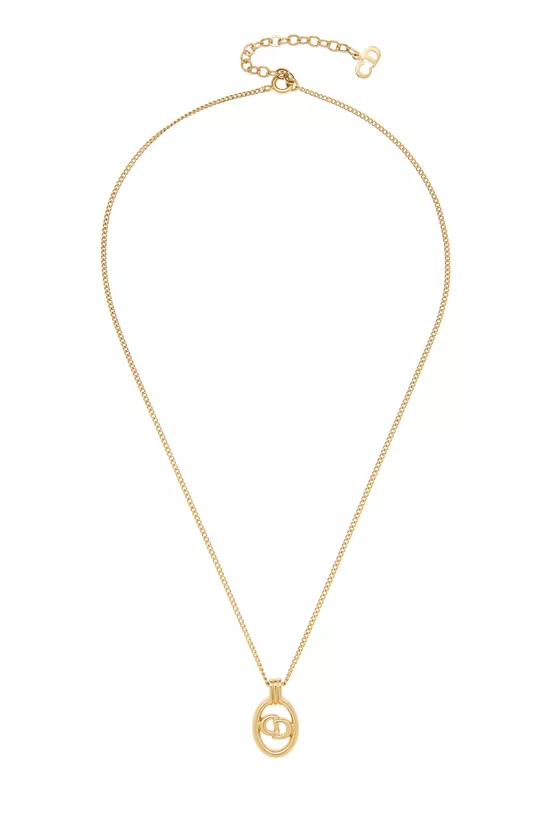 Gold 'CD' Oval Necklace Small, , large image number 0