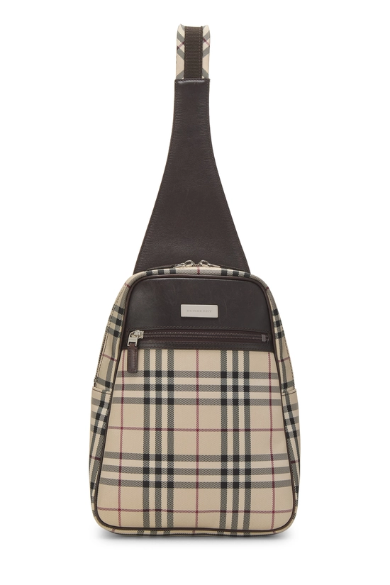Brown Nylon Check Backpack, , large image number 0