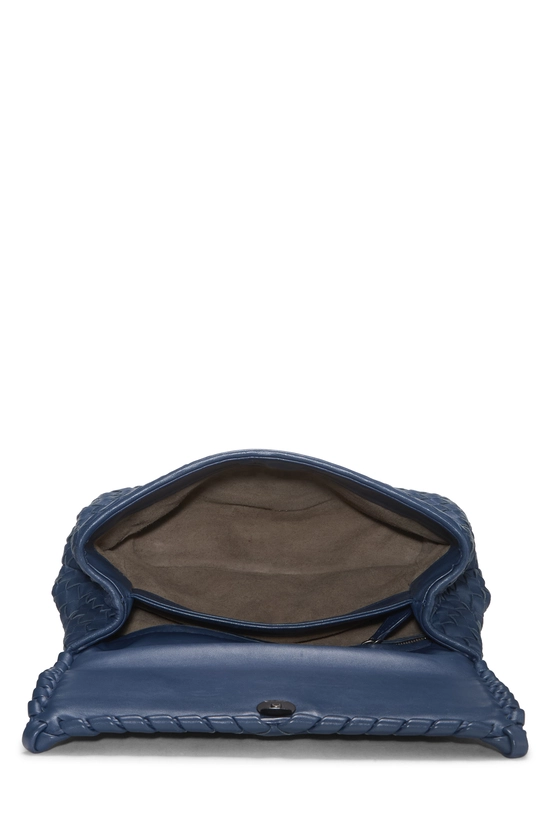 Blue Intrecciato Leather Olimpia Shoulder Bag Small, , large image number 5