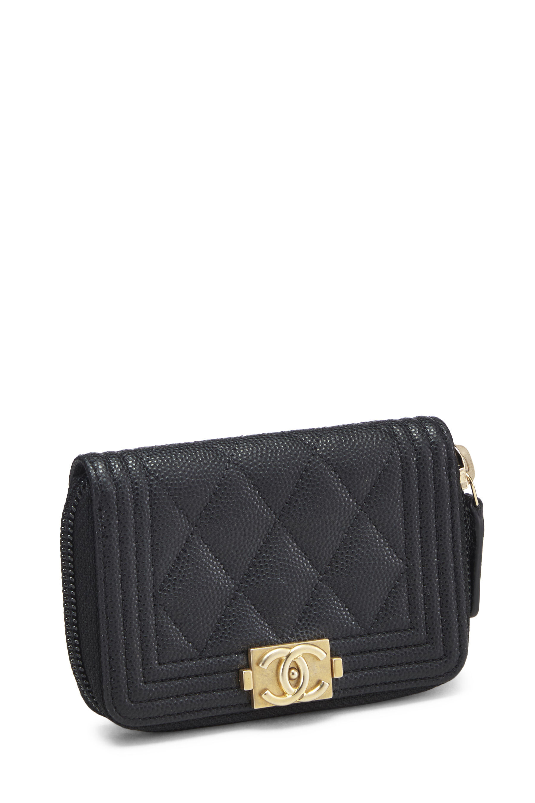 CHANEL Caviar Quilted Boy Small Zip Around Wallet Black 1281763