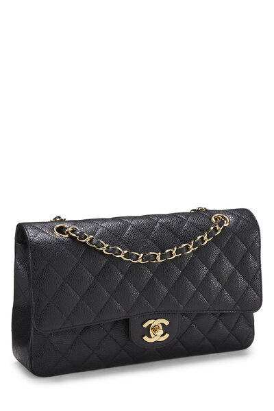 Black Quilted Caviar Classic Double Flap Medium, , large