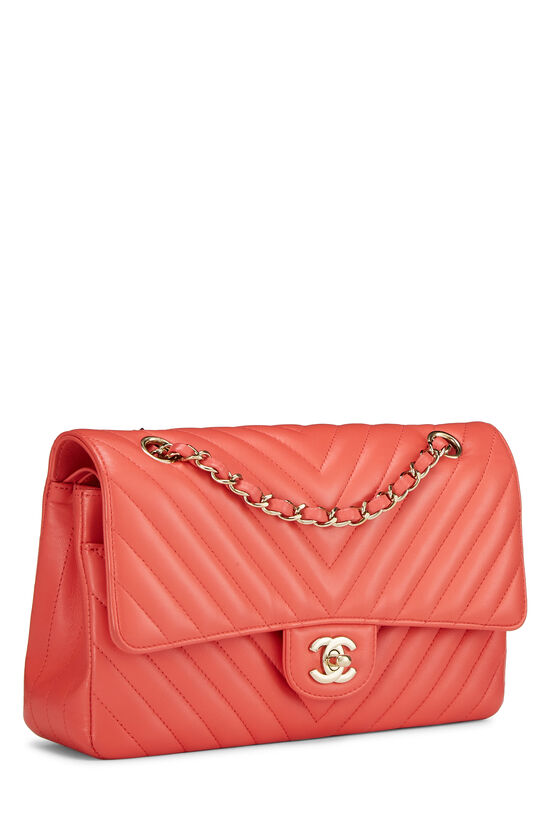 Chanel Coral Quilted Lambskin Mini Rectangular Classic Single Flap Bag Gold Hardware, 2019 (Like New)