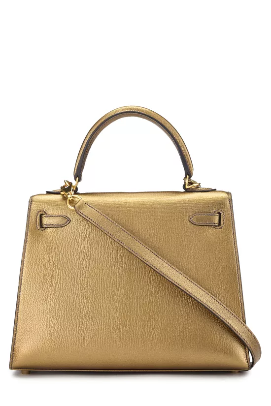 Metallic Gold Chevre Kelly Sellier 25cm, , large image number 3