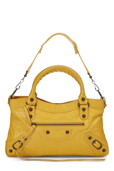 Yellow Agneau Classic First Handbag, , large
