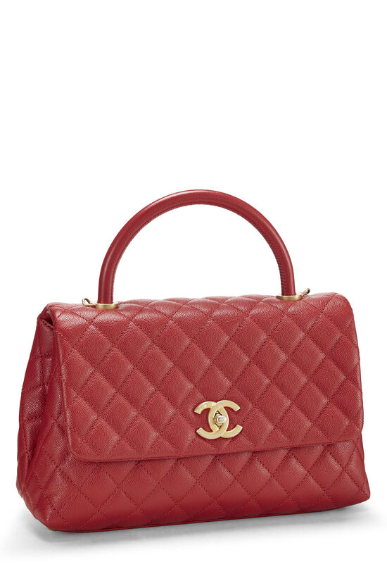 Chanel Coco Top Handle Bag Quilted Caviar Small Red